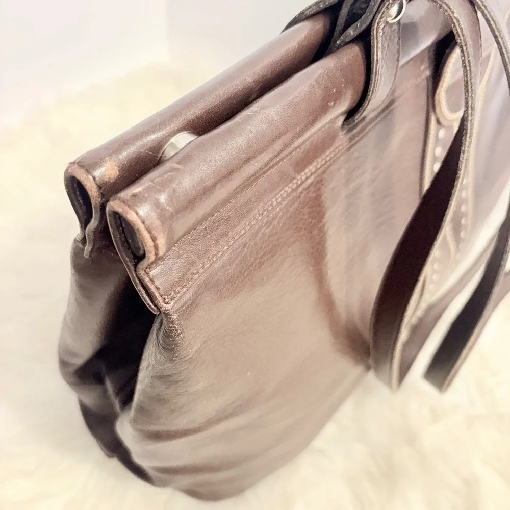 Vintage Kathi Kilburn Brown Leather Studded Tote Bag Handcrafted in Spain RARE